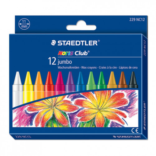 Восковые мелки утолщенные STAEDTLER (Германия) Noris Club Jumbo, 12 цветов, картонная упаковка, 229 NC12