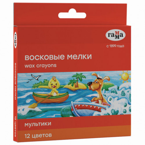 Восковые мелки ГАММА Мультики, 12 цветов, 8х90 мм, круглые, 2131018_01_29