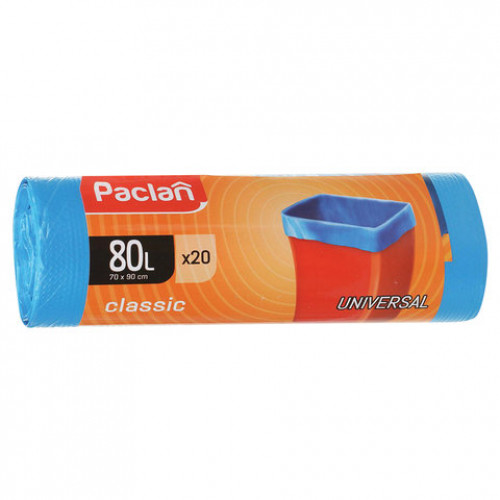 Мешки для мусора 80 л, синие, в рулоне 20 шт., ПНД, 12 мкм, 70х90 см, PACLAN Classic, 402054