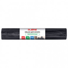 Мешки для мусора 240л черные в рулоне 10 штук сверхпрочные, ПВД 100 мкм, 90x135см, LAIMA, 702684