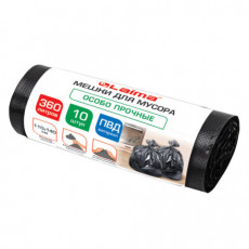 Мешки для мусора 360л черные в пласте 10 штук особо прочные, ПВД 60 мкм, 110x140см, LAIMA, 702687