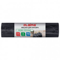 Мешки для мусора с завязками 240л черные в рулоне 5шт особо прочные ПВД 60мкм 110x120, LAIMA, 702686