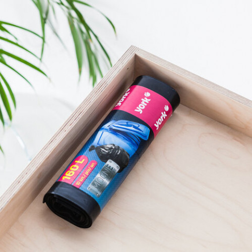 Мешки строительные для мусора 160л, СУПЕРПЛОТНЫЕ, черные, в рулоне 10шт, ПВД, 45мкм, YORK, 090090