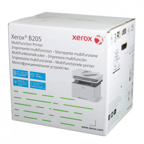 МФУ лазерное XEROX B205 3 в 1, А4, 30 страниц/мин., 30000 страниц/месяц, сетевая карта, автоподатчик, Wi-Fi, B205NI