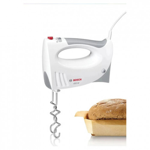 Миксер BOSCH MFQ 3540, 450Вт, 5 скоростей, 2 венчика, 2 крюка для теста, стакан, белы, MFQ3540