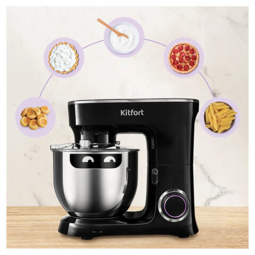 Миксер планетарный KITFORT КТ-3080, 1400 Вт, 6 скоростей, 3 насадки, чаша 7 л, черный