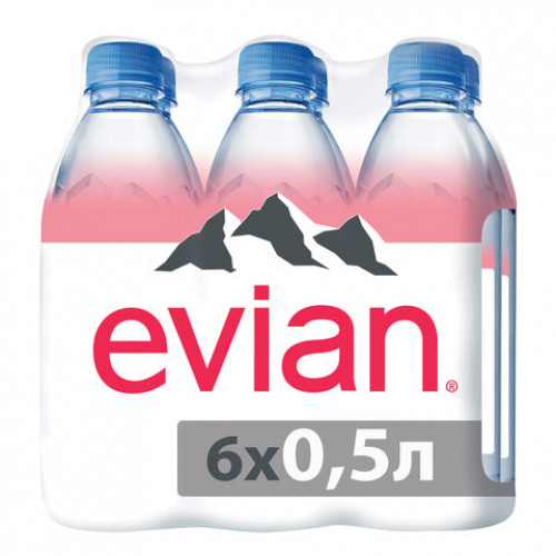 Вода негазированная минеральная EVIAN (Эвиан), 0,5 л, пластиковая бутылка, 13861