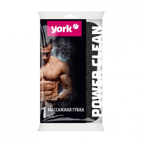 Губка для тела массажная, 16,4х9,3х5см, 18г/м3, европодвес, Black&White, YORK, 011080