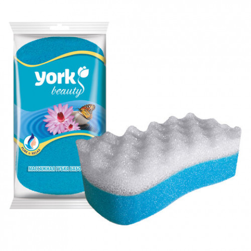 Губка для тела массажная, 16,4х9,3х5см, 18г/м3, европодвес, Бабочка, ассорти, YORK, 0, 11030