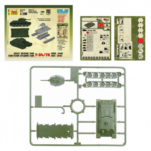 Модель для сборки ТАНК Средний советский Т-34/76 образца 1940, масштаб 1:100, ЗВЕЗДА, 6101