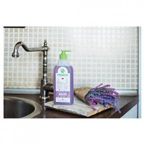 Мыло жидкое 500мл SYNERGETIC Лаванда, гипоаллергенное, биоразлагаемое, дозатор, 105054/14