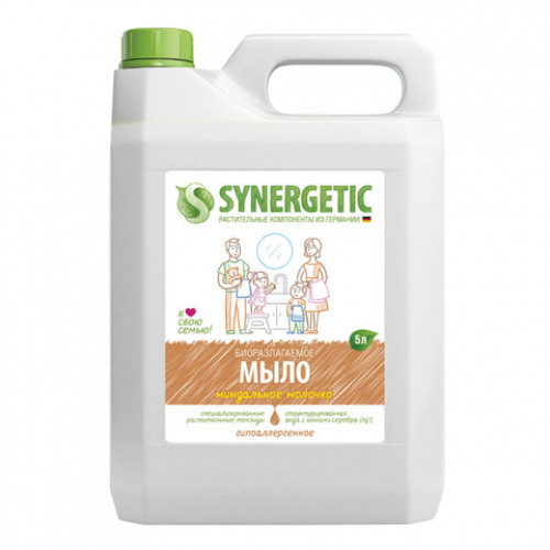 Мыло жидкое 5 л SYNERGETIC Миндальное молочко, гипоаллергенное, биоразлагаемое, 105506