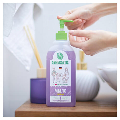 Мыло жидкое 500мл SYNERGETIC Лаванда, гипоаллергенное, биоразлагаемое, дозатор, 105054/14