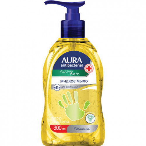 Мыло-крем жидкое, 300 мл, AURA Antibacterial, антибактериальное, Экстракт ромашки, дозатор, 28410, 11704