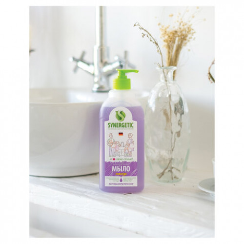 Мыло жидкое 500мл SYNERGETIC Лаванда, гипоаллергенное, биоразлагаемое, дозатор, 105054/14