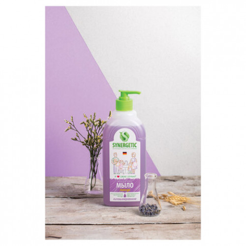 Мыло жидкое 500мл SYNERGETIC Лаванда, гипоаллергенное, биоразлагаемое, дозатор, 105054/14