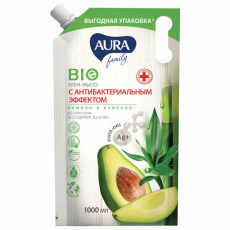 Мыло-крем с антибактериальным эффектом 1 л AURA Бамбук и авокадо, без триклозана, дой-пак, 10199