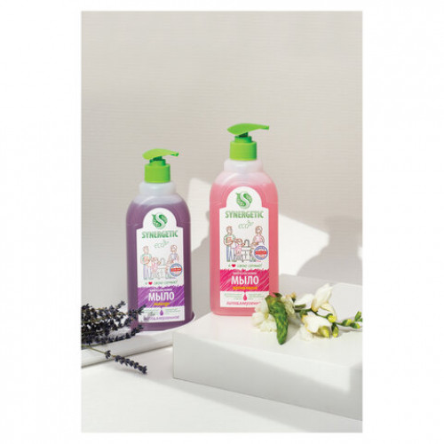 Мыло жидкое 500мл SYNERGETIC Лаванда, гипоаллергенное, биоразлагаемое, дозатор, 105054/14