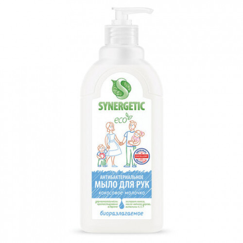 Крем-мыло 500мл SYNERGETIC Кокосовое молочко, антибактериальное, биоразлагаемое, до, 105062