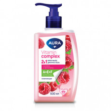 Мыло жидкое 2в1 для рук и тела 500 мл AURA Vitamin Complex Малина и витамины, 13356