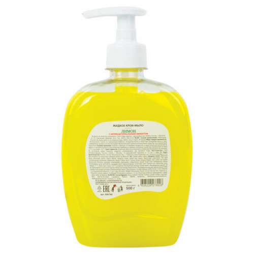 Мыло-крем жидкое 500 г ЗОЛОТОЙ ИДЕАЛ Лимон, с антибактериальным эффектом, дозатор, 606786