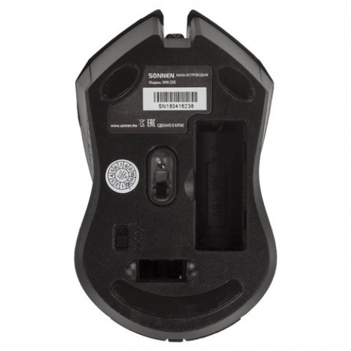 Мышь беспроводная SONNEN WM-250Bk, USB, 1600 dpi, 3 кнопки + 1 колесо-кнопка, оптическая, черная, 512642