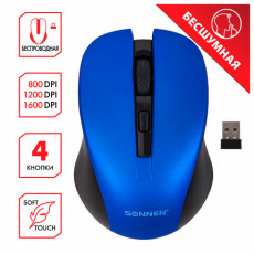 Мышь беспроводная с бесшумным кликом SONNEN V18, USB, 800/1200/1600 dpi, 4 кнопки, синяя, 513515