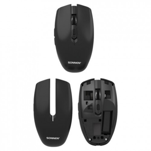 Мышь беспроводная USB, 800/1200/1600 dpi, 5 кнопок + колесо-кнопка, оптическая, SONNEN Q80, черная, 513945