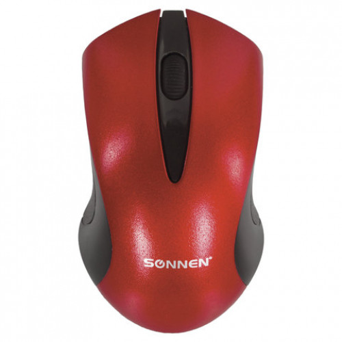 Мышь беспроводная SONNEN M-661R, USB, 1000 dpi, 2 кнопки + 1 колесо-кнопка, оптическая, красная, 512649