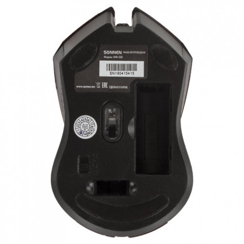 Мышь беспроводная SONNEN WM-250R, USB, 1600 dpi, 3 кнопки + 1 колесо-кнопка, оптическая, красная, 512643