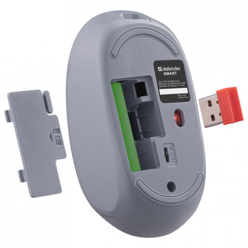 Мышь беспроводная DEFENDER Smart MM-396, 1600 dpi, 2 кнопки + 1 колесо-кнопка, оптическая, синяя, 52397
