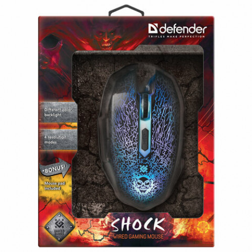 Мышь проводная игровая DEFENDER Shock GM-110L, USB, 5 кнопок + 1 колесо-кнопка, оптическая, черная, 52110