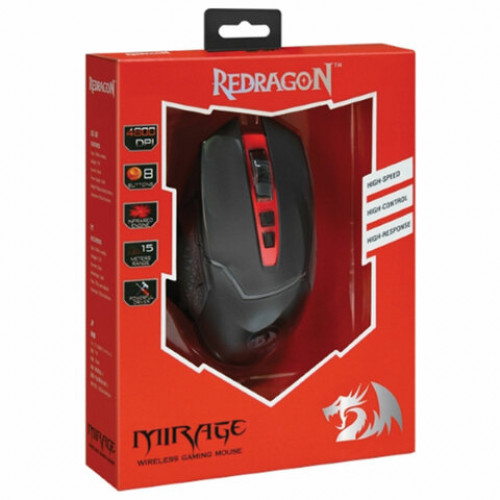 Мышь беспроводная игровая REDRAGON Mirage, USB, 7 кнопок+1 колесо-кнопка, лазерная, черно-красная, 74847