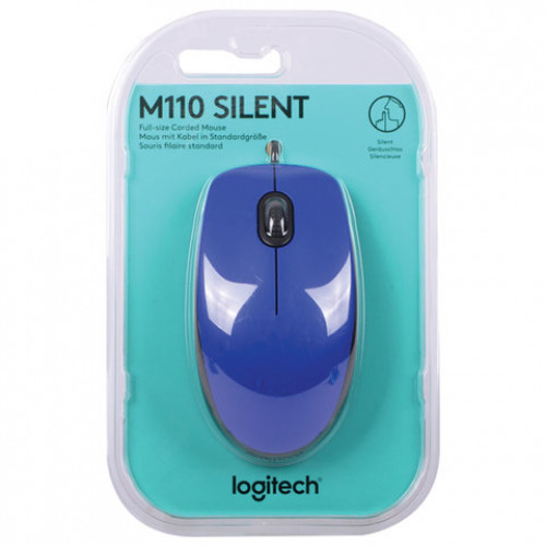 Мышь проводная LOGITECH M110, USB, 2 кнопки+1 колесо-кнопка, оптическая, синяя, 910-005488