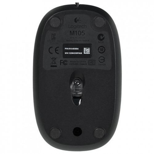 Мышь проводная LOGITECH M105, USB, 2 кнопки+1 колесо-кнопка, оптическая, чёрный, 910-002943