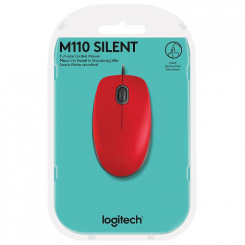 Мышь проводная LOGITECH M110,USB, 2 кнопки+1 колесо-кнопка, оптическая, красная, 910-005489