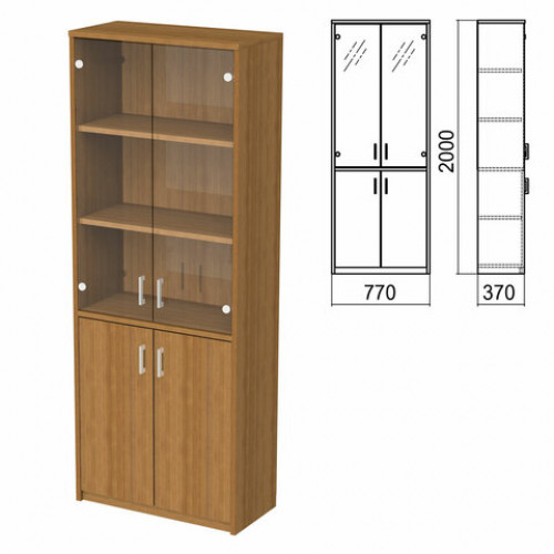 Шкаф закрытый со стеклом Арго, 770х370х2000 мм, орех (КОМПЛЕКТ)