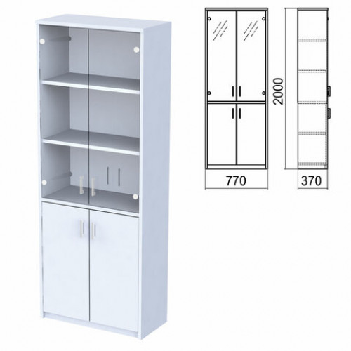 Шкаф закрытый со стеклом Арго, 770х370х2000 мм, серый (КОМПЛЕКТ)