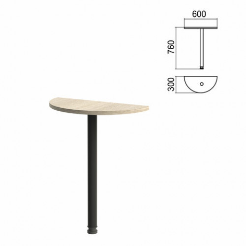 Стол приставной полукруг Арго, 600х300х760 мм, ясень шимо/опора черная (КОМПЛЕКТ)