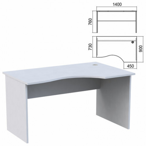 Стол эргономичный Арго, 1400х900х760 мм, правый, серый (КОМПЛЕКТ)