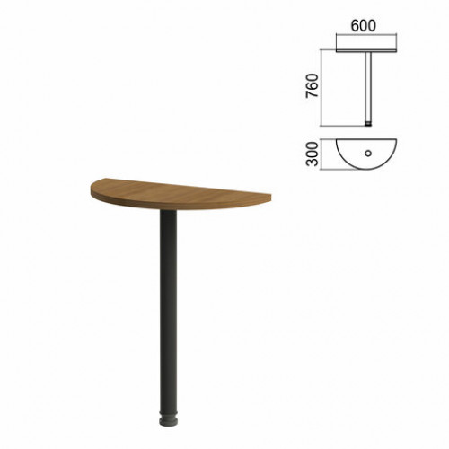 Стол приставной полукруг Арго, 600х300х760 мм, орех/опора черная (КОМПЛЕКТ)