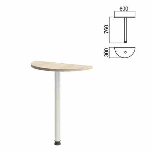 Стол приставной полукруг Арго, 600х300х760 мм, ясень шимо/опора хром (КОМПЛЕКТ)