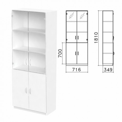 Шкаф закрытый со стеклом Бюджет, 716х349х1810 мм, белый (КОМПЛЕКТ)