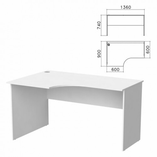 Стол письменный эргономичный Бюджет 1360х900х740 мм, левый, белый, 402662-290