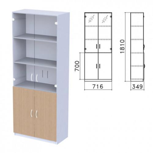 Шкаф закрытый со стеклом Бюджет, 716х349х1810 мм, орех онтарио (КОМПЛЕКТ)