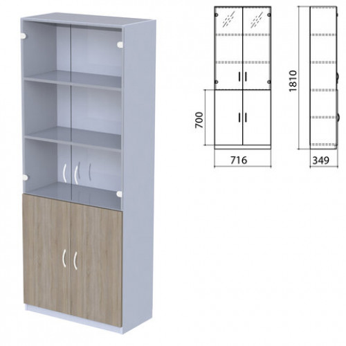 Шкаф закрытый со стеклом Бюджет, 716х349х1810 мм, дуб сонома (КОМПЛЕКТ)