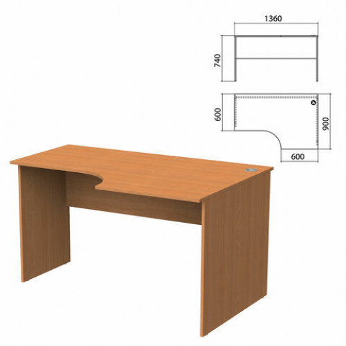 Стол письменный эргономичный Бюджет, 1360х900х740 мм, правый, груша ароза, 402663-336