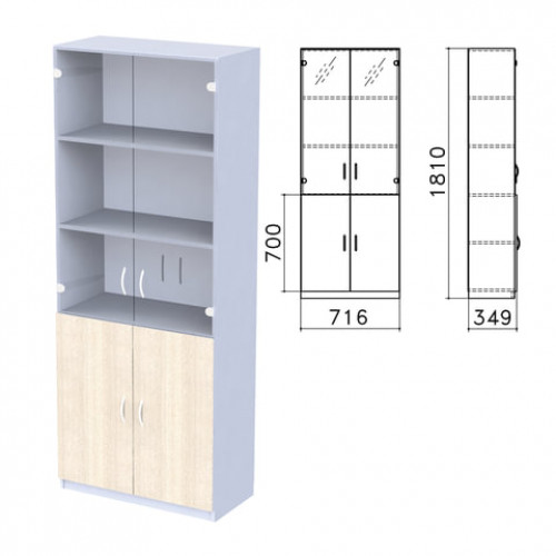 Шкаф закрытый со стеклом Бюджет, 716х349х1810 мм, дуб шамони светлый (КОМПЛЕКТ)