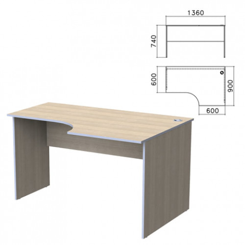 Стол письменный эргономичный Бюджет, 1360х900х740 мм, правый, дуб шамони светлый, 402663-430