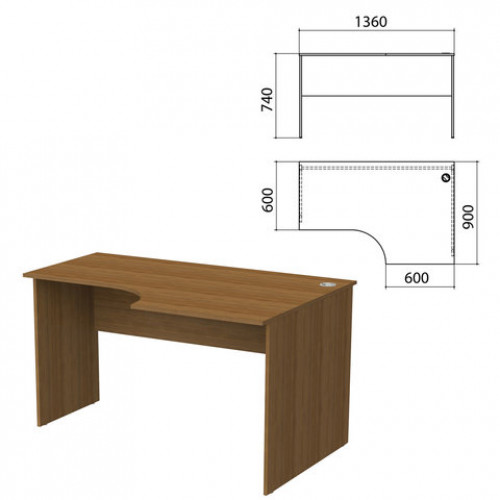 Стол письменный эргономичный Бюджет, 1360х900х740 мм, правый, орех французский, 402663-190
